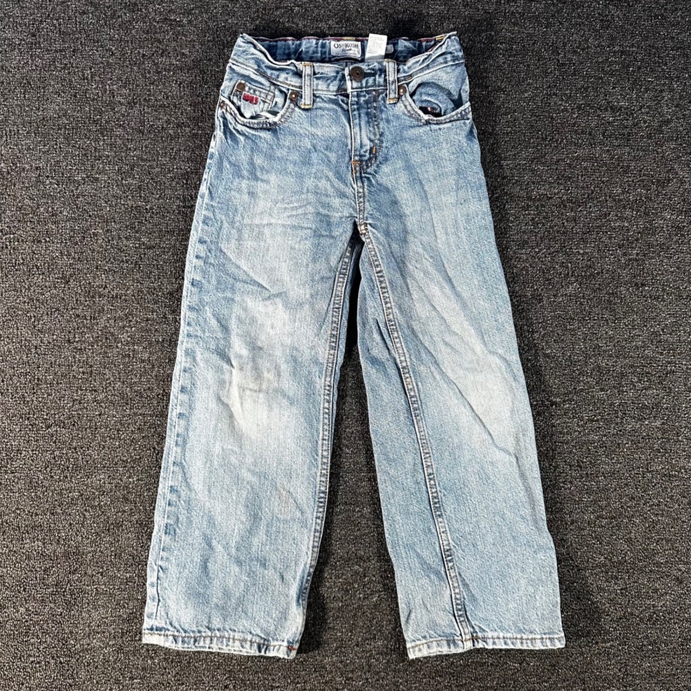 OshKosh B'gosh Loose Fit Jeans Boys 7 Regular Light Wash Blue Good Adjustable